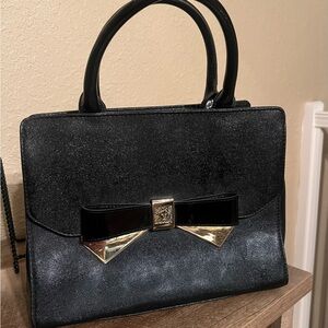Anne Klein Black and Gold Bow Satchel